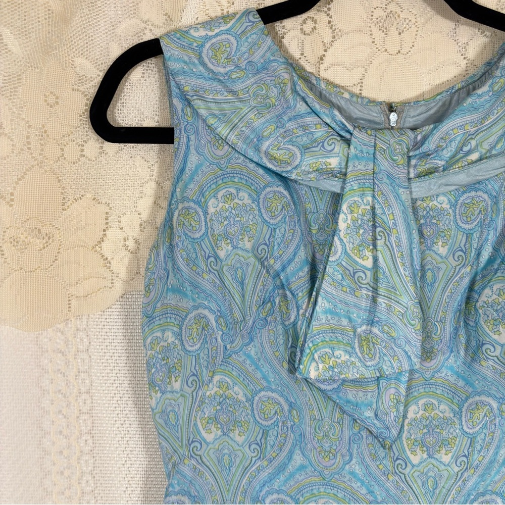 Vintage 50s 60s Dallaird's Mod Paisley Dress Pastel Blue Green Retro Size Xs - Picture 3 of 8